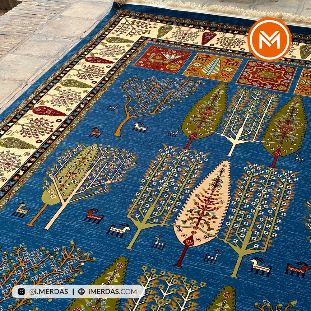 فرش گبه کد 102 قشقایی زمینه آبی نفتی